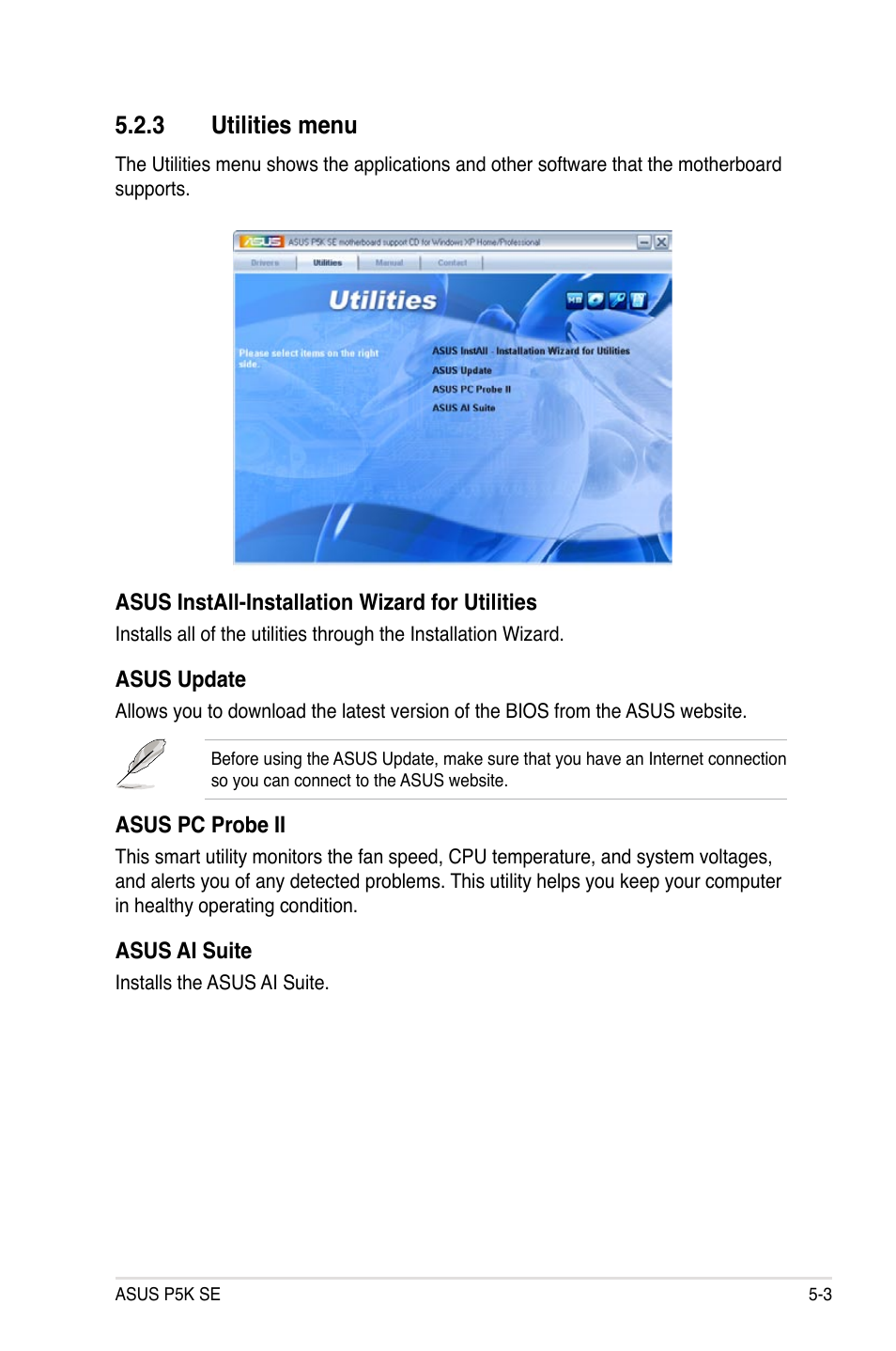 3 utilities menu | Asus P5K SE User Manual | Page 107 / 136