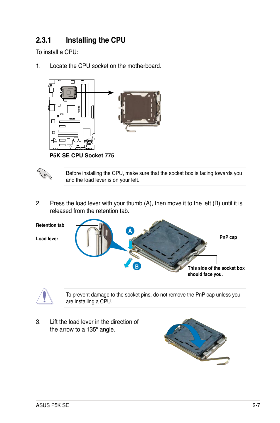 1 installing the cpu | Asus P5K SE User Manual | Page 31 / 136