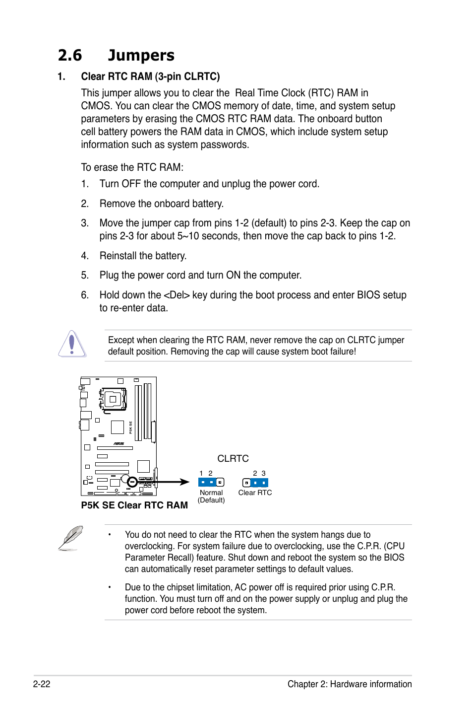 6 jumpers | Asus P5K SE User Manual | Page 46 / 136