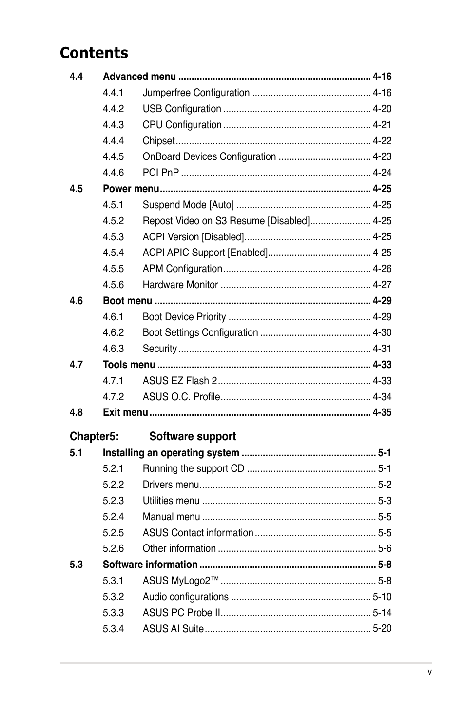 Asus P5K SE User Manual | Page 5 / 136