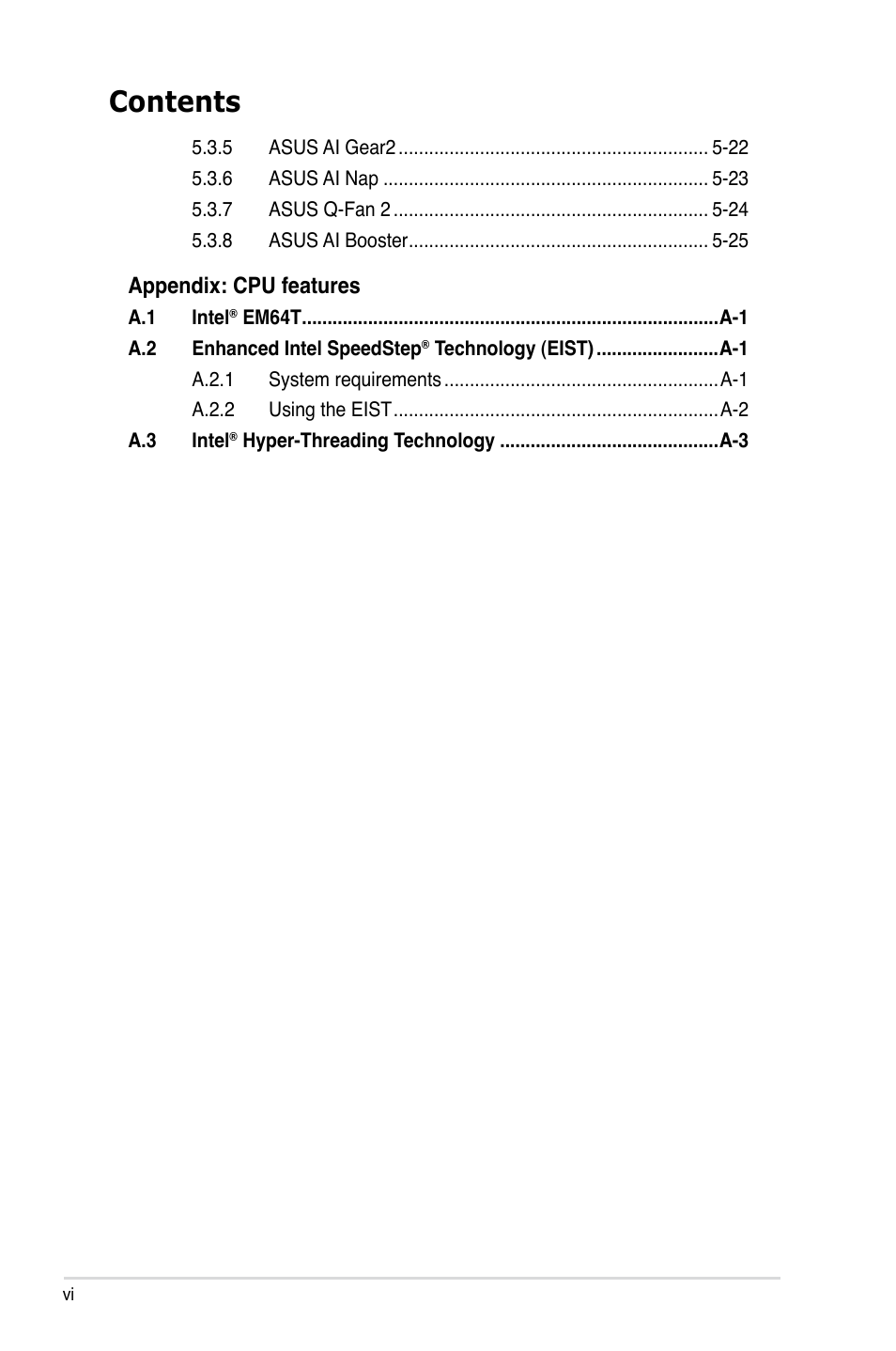 Asus P5K SE User Manual | Page 6 / 136