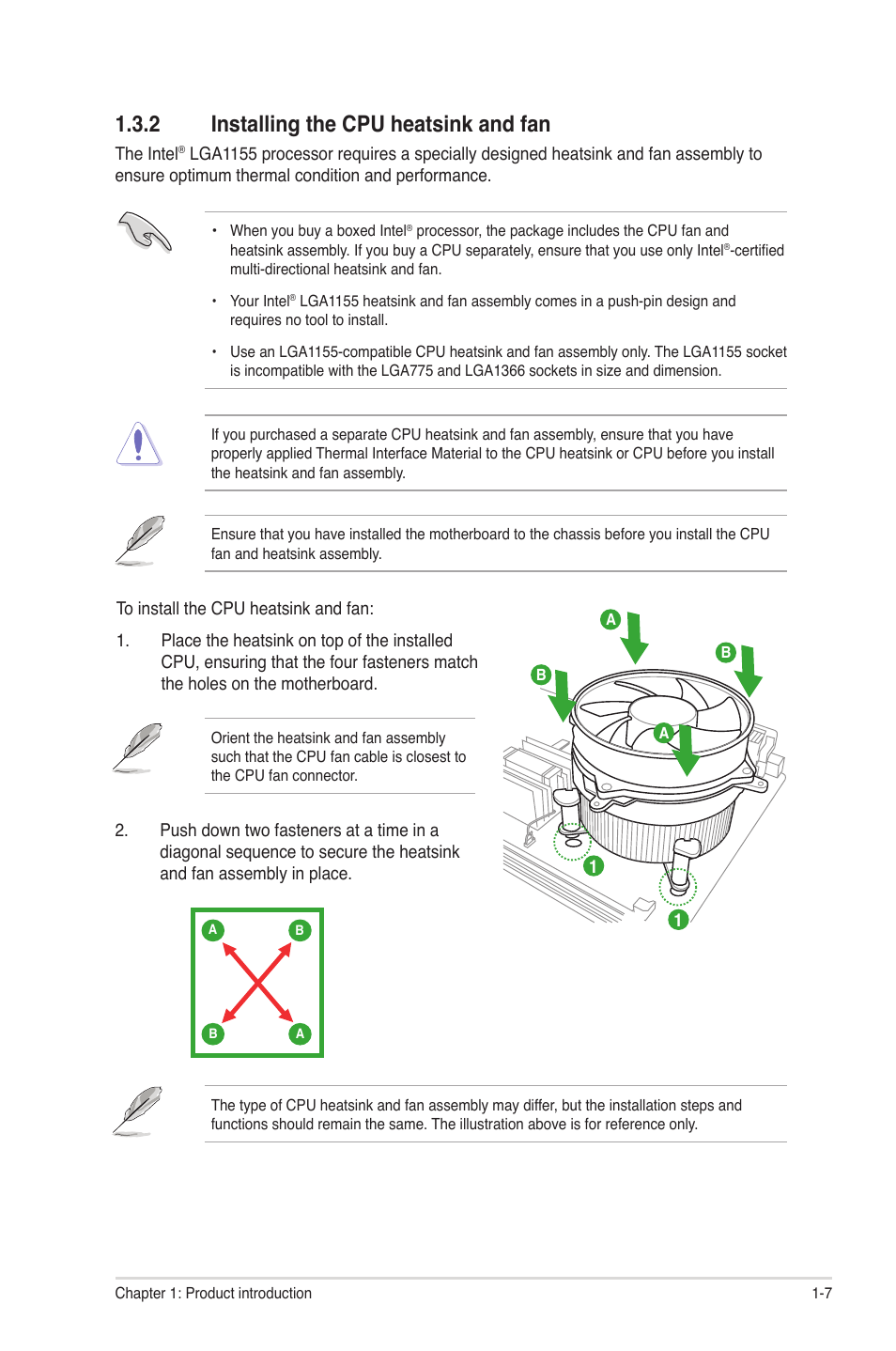 2 installing the cpu heatsink and fan, Installing the cpu heatsink and fan -7 | Asus P8H61-M LX3 User Manual | Page 17 / 62