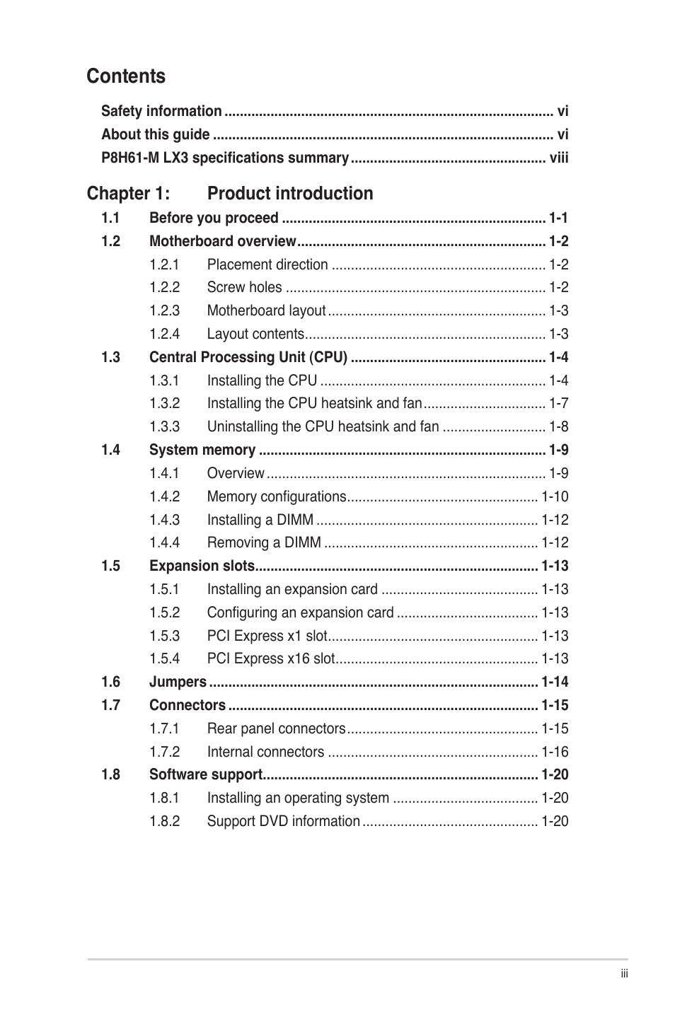 Asus P8H61-M LX3 User Manual | Page 3 / 62