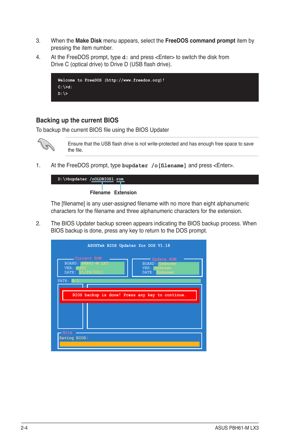 Backing up the current bios | Asus P8H61-M LX3 User Manual | Page 34 / 62