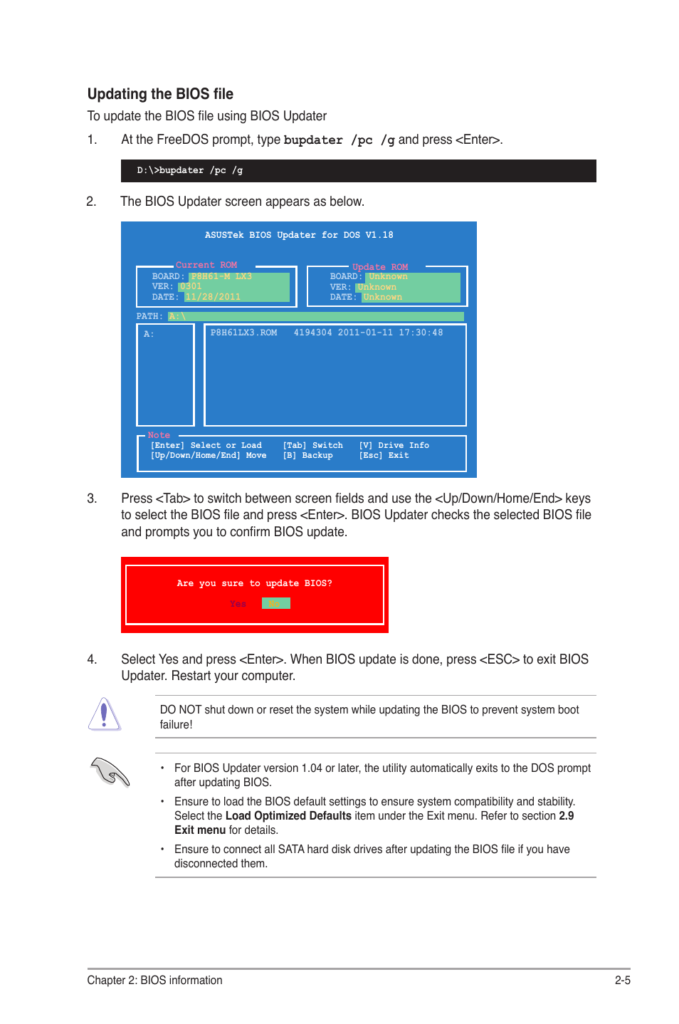 Updating the bios file | Asus P8H61-M LX3 User Manual | Page 35 / 62