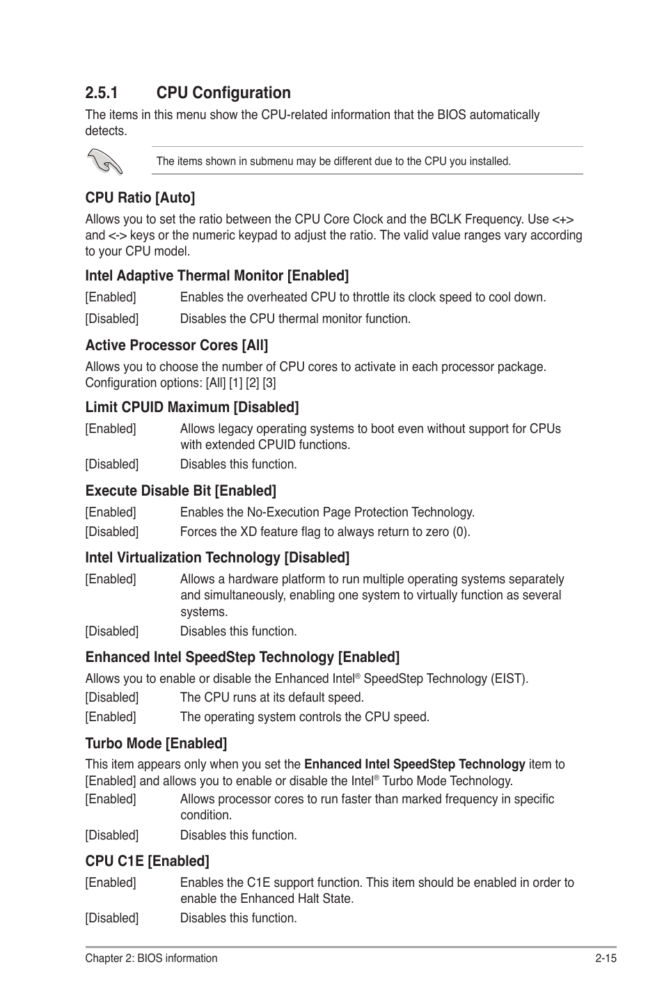 1 cpu configuration, Cpu configuration -15 | Asus P8H61-M LX3 User Manual | Page 45 / 62