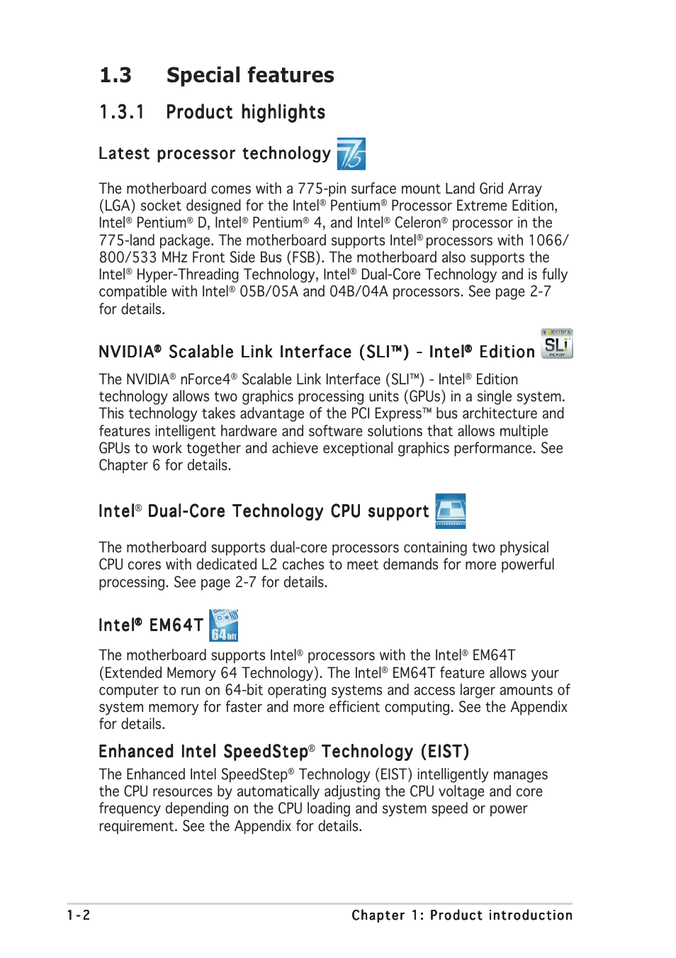 3 special features | Asus P5N32-SLI Deluxe User Manual | Page 18 / 176