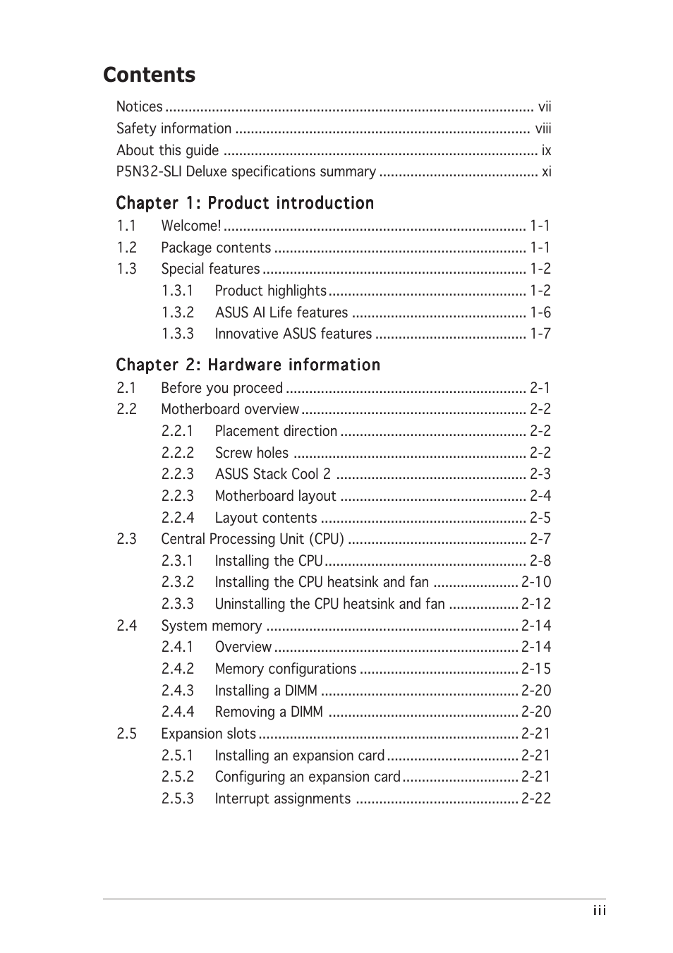 Asus P5N32-SLI Deluxe User Manual | Page 3 / 176
