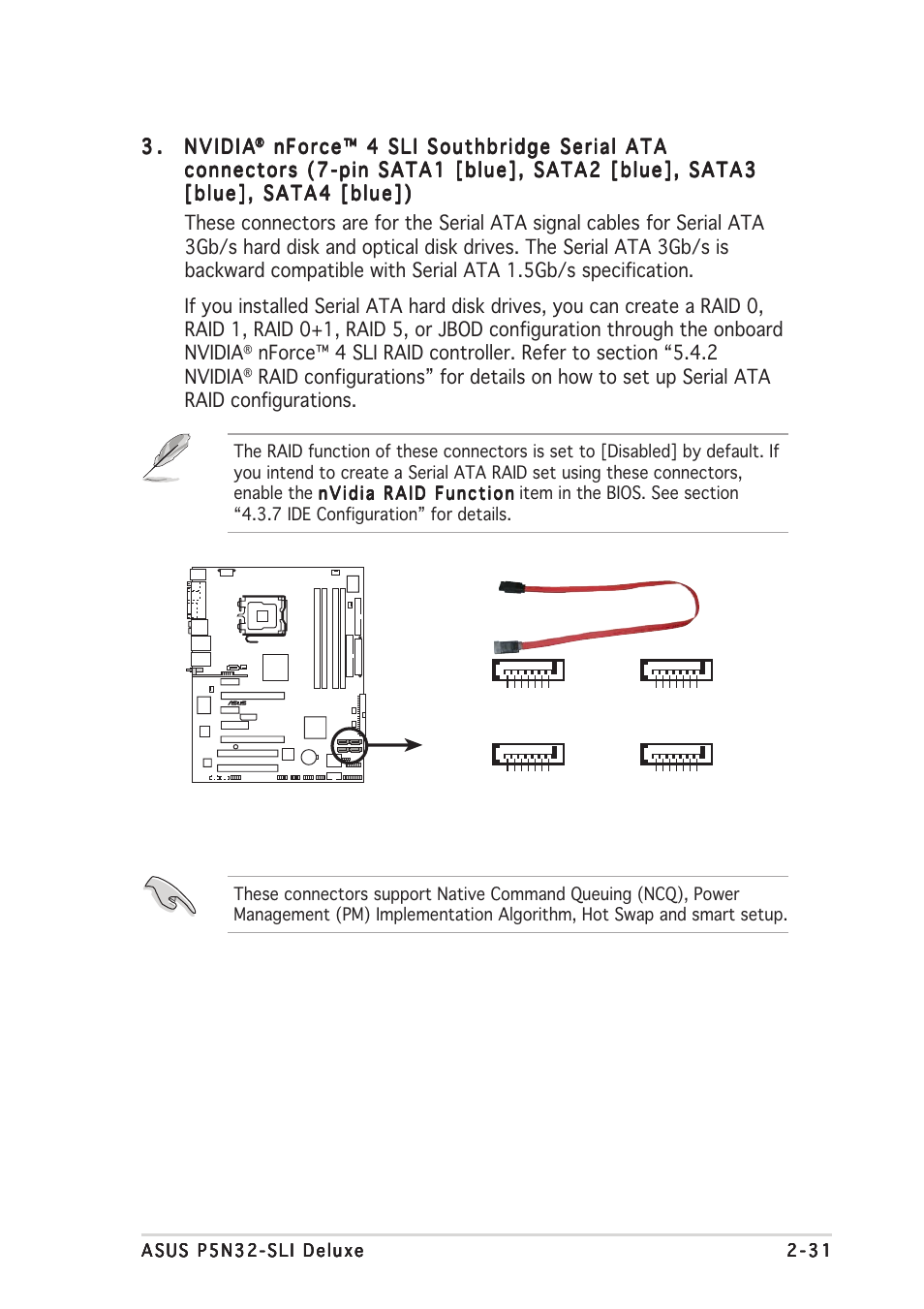 P5n32-sli sata connectors sata1, Sata4, Sata3 | Sata2 | Asus P5N32-SLI Deluxe User Manual | Page 57 / 176