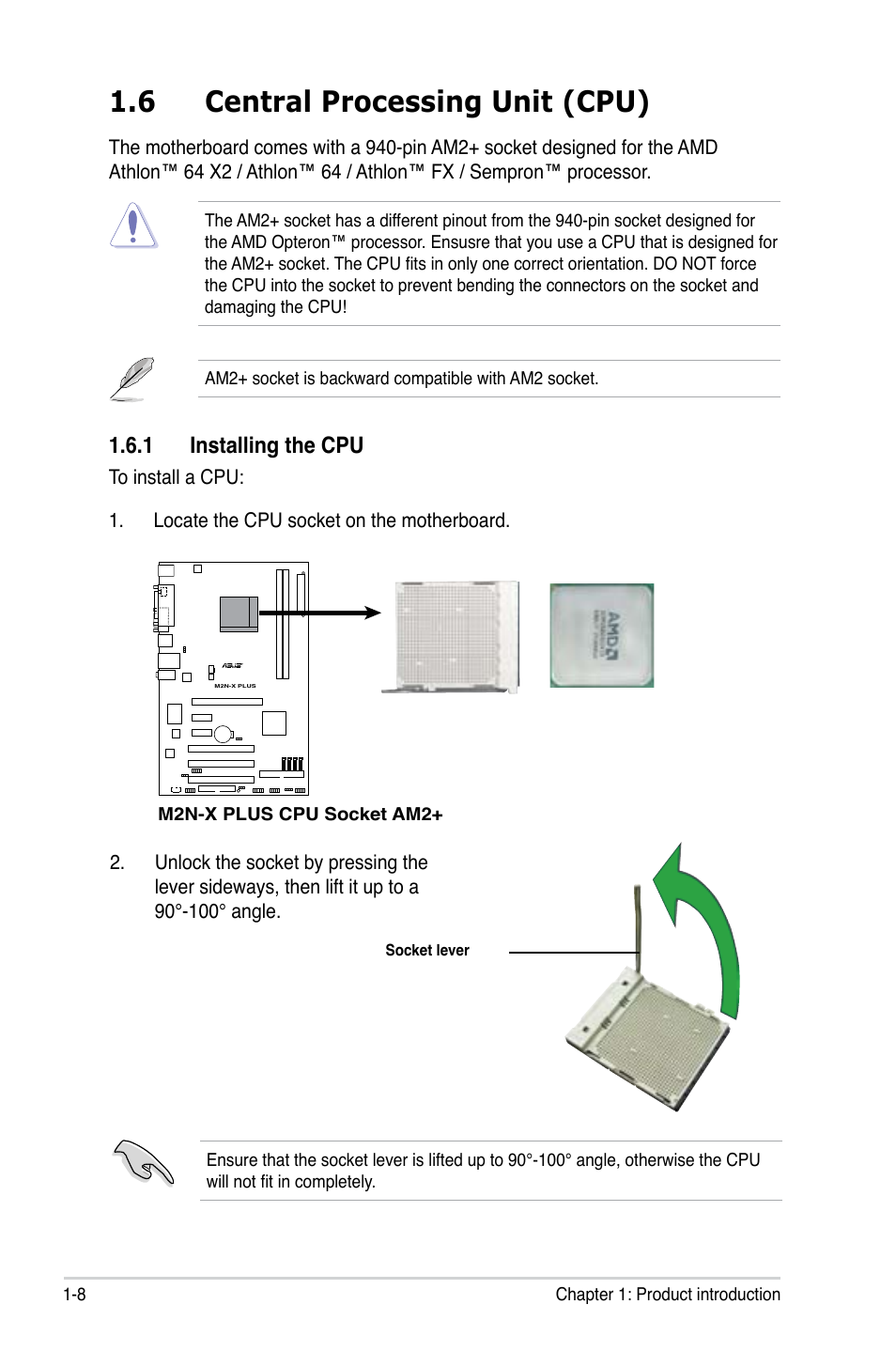 6 central processing unit (cpu), 1 installing the cpu | Asus M2N-X PLUS User Manual | Page 20 / 90