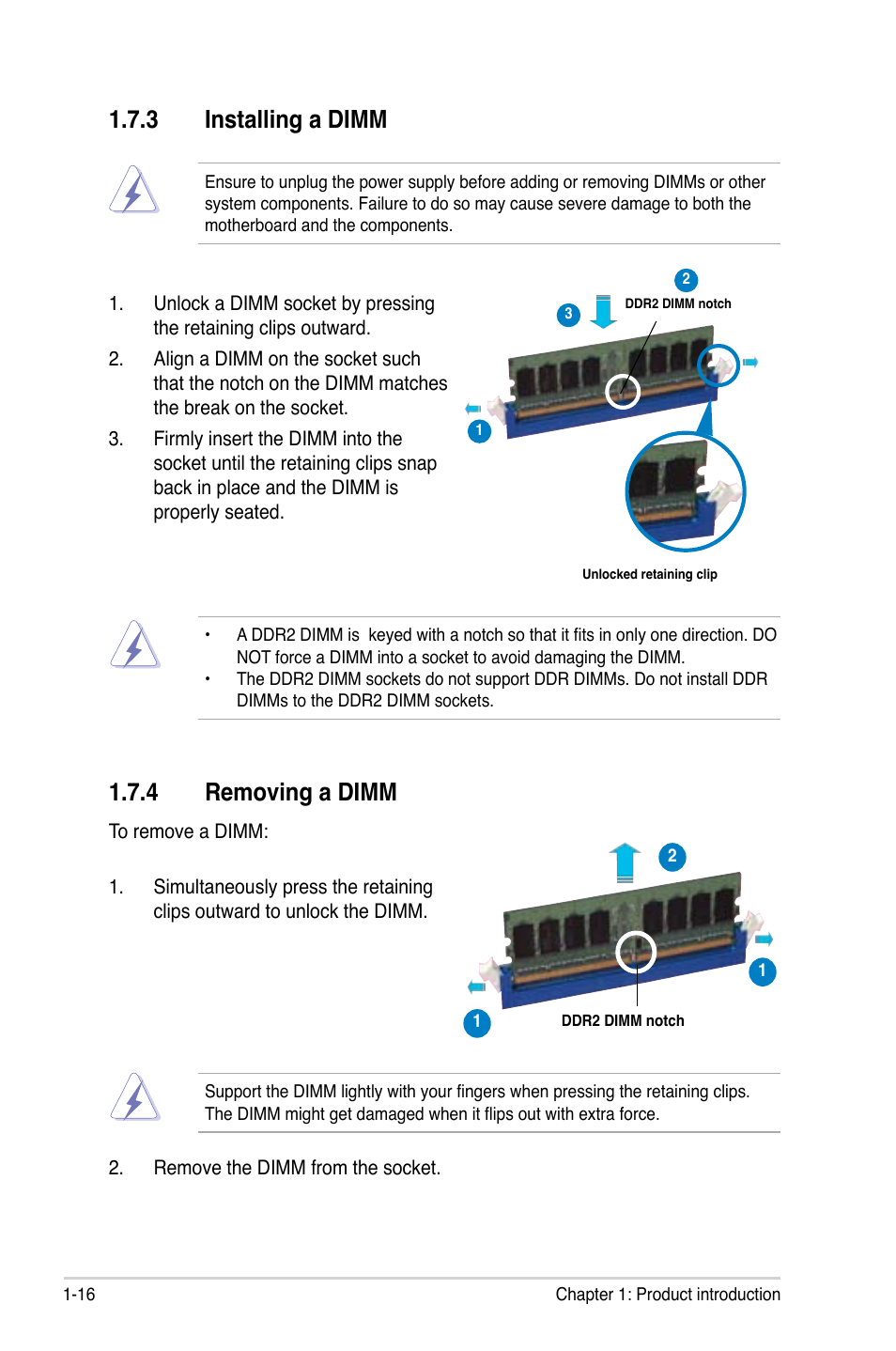 3 installing a dimm, 4 removing a dimm | Asus M2N-X PLUS User Manual | Page 28 / 90