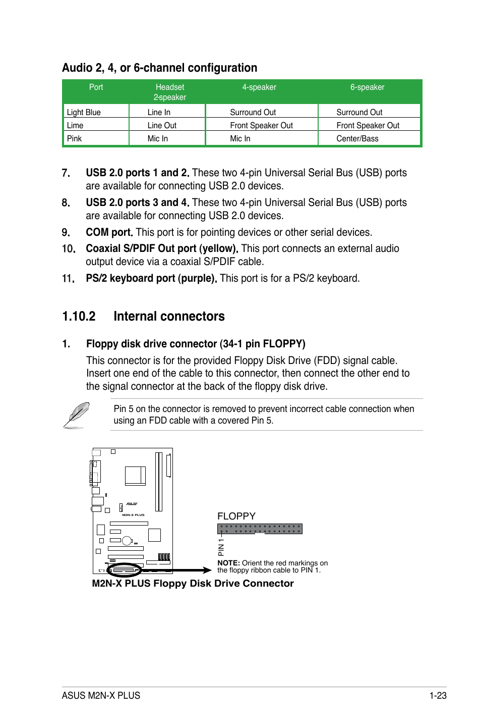 2 internal connectors, Audio 2, 4, or 6-channel configuration | Asus M2N-X PLUS User Manual | Page 35 / 90