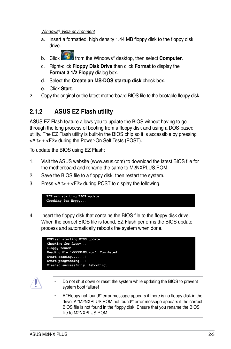 2 asus ez flash utility | Asus M2N-X PLUS User Manual | Page 45 / 90