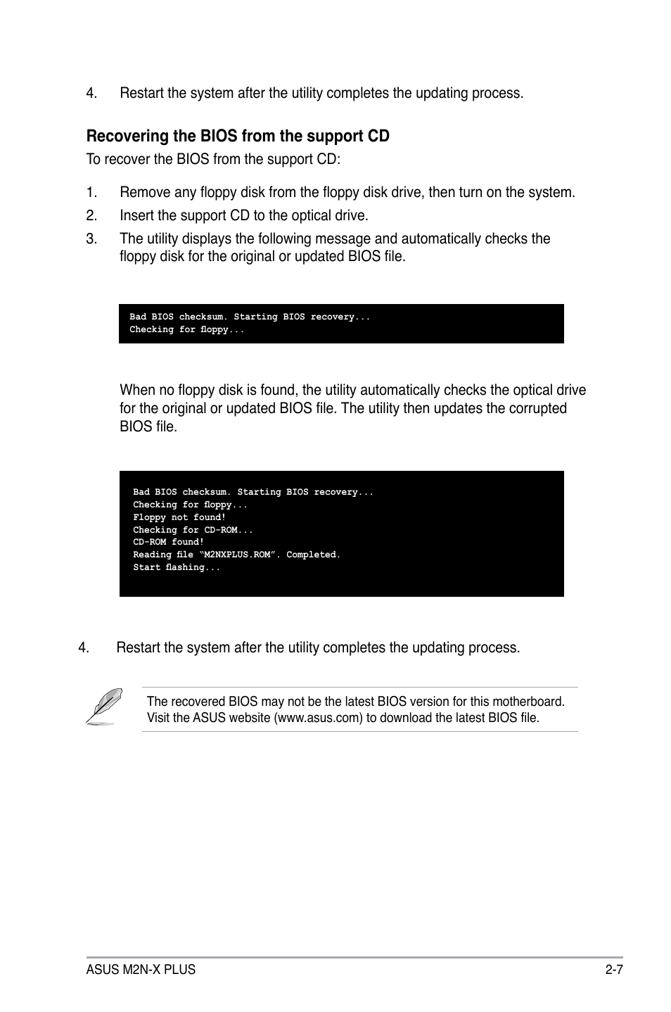 Recovering the bios from the support cd | Asus M2N-X PLUS User Manual | Page 49 / 90