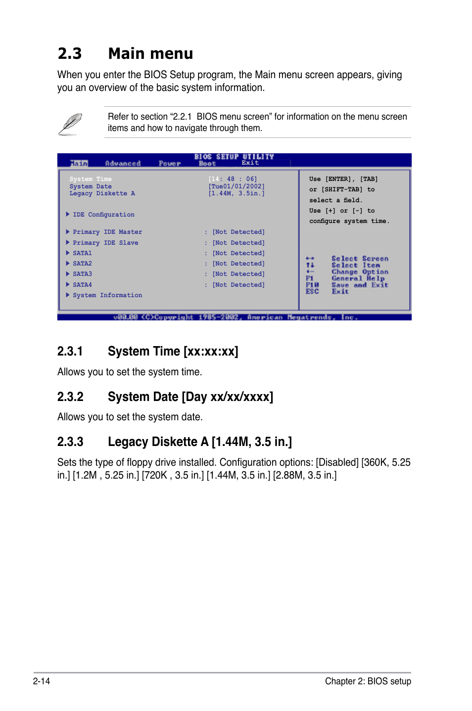 3 main menu, 1 system time [xx:xx:xx | Asus M2N-X PLUS User Manual | Page 56 / 90