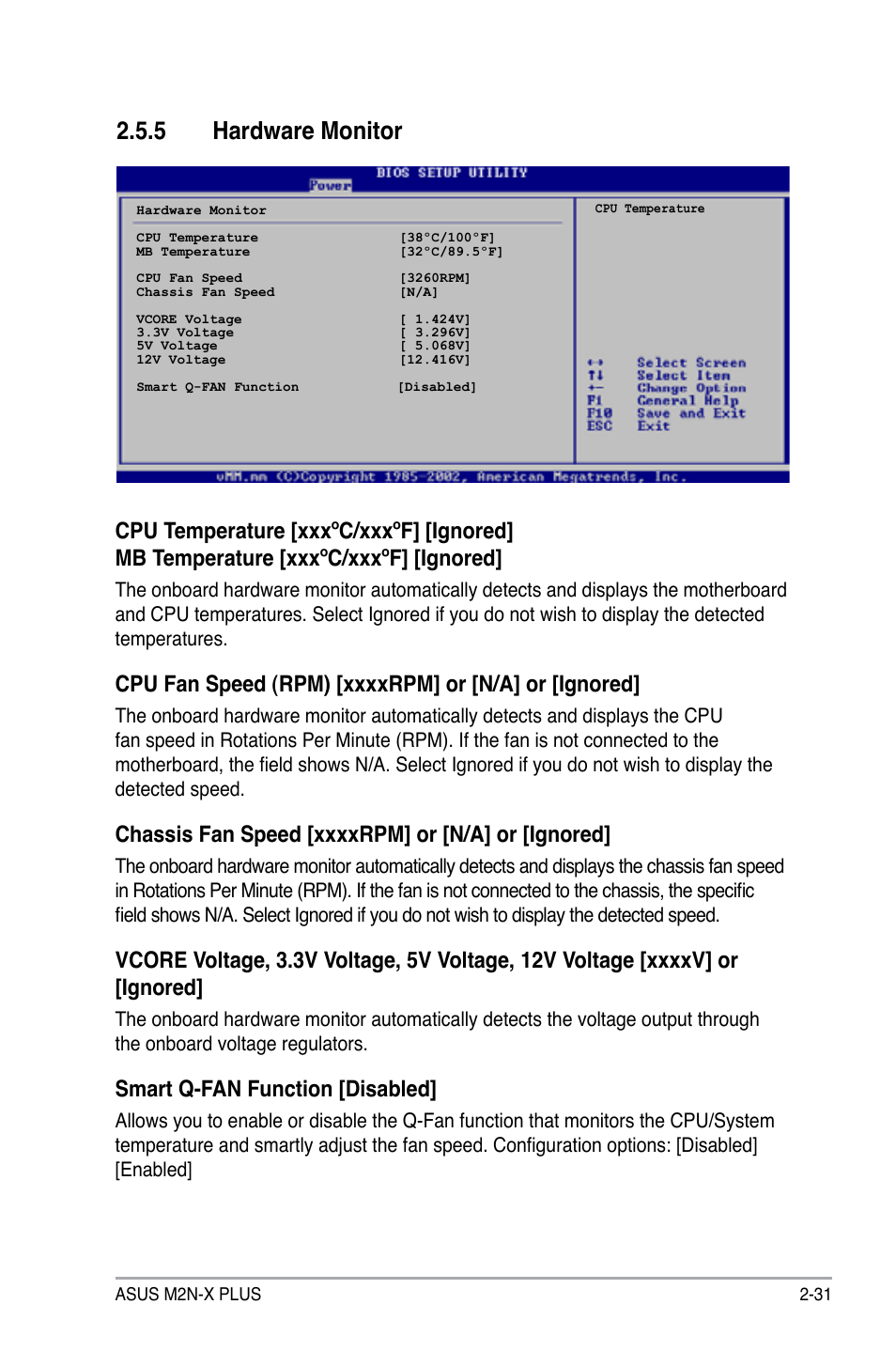 5 hardware monitor, Smart q-fan function [disabled | Asus M2N-X PLUS User Manual | Page 73 / 90