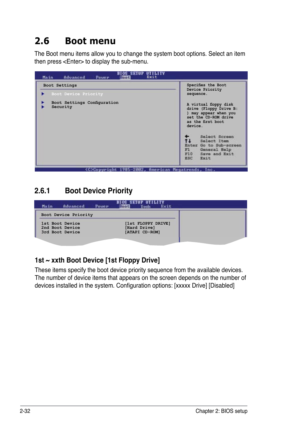 6 boot menu, 1 boot device priority, 1st ~ xxth boot device [1st floppy drive | Asus M2N-X PLUS User Manual | Page 74 / 90