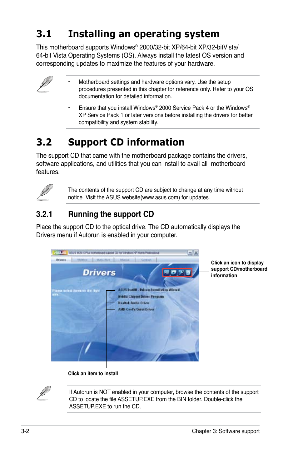 1 installing an operating system, 2 support cd information, 1 running the support cd | Asus M2N-X PLUS User Manual | Page 82 / 90