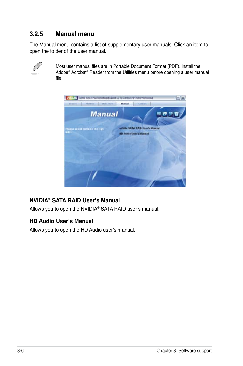 5 manual menu, Nvidia, Sata raid user’s manual | Hd audio user’s manual | Asus M2N-X PLUS User Manual | Page 86 / 90