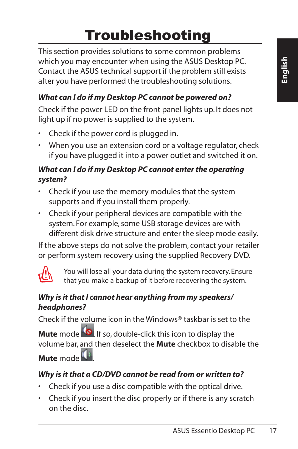 Troubleshooting | Asus CM1525 User Manual | Page 17 / 104