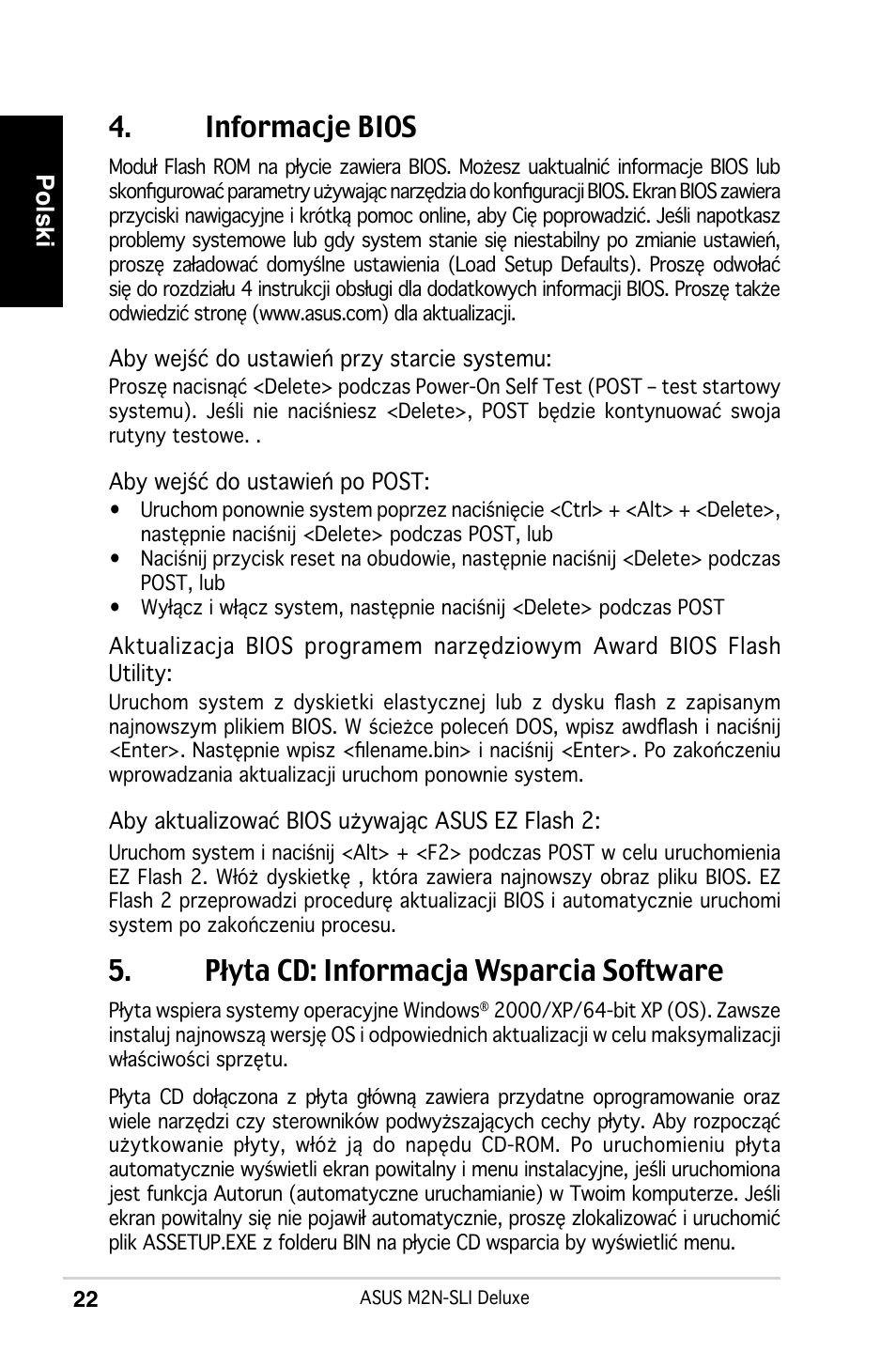 Informacje bios, Płyta cd: informacja wsparcia software, Polski | Asus M2N-SLI Deluxe User Manual | Page 26 / 41