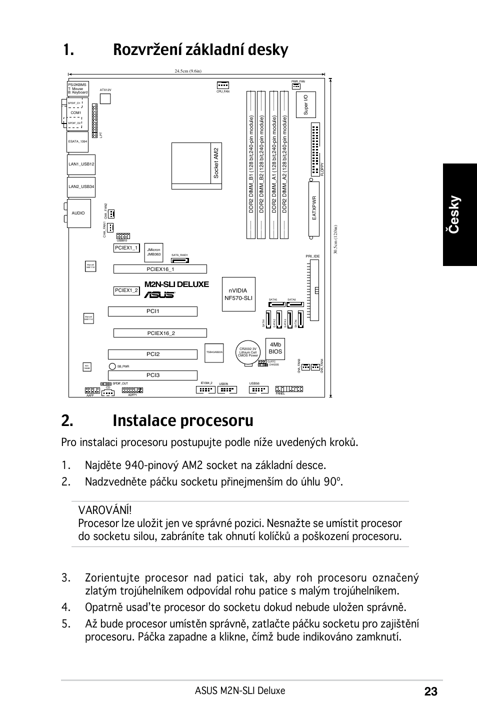 Instalace procesoru, Rozvržení základní desky, Česky | Asus m2n-sli deluxe, M2n-sli deluxe | Asus M2N-SLI Deluxe User Manual | Page 27 / 41