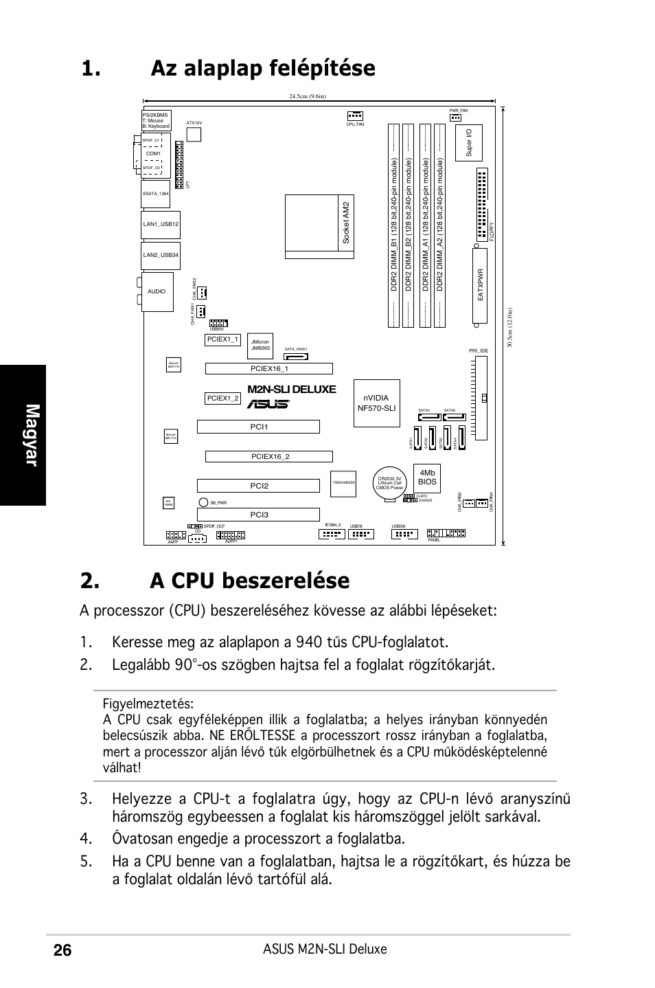 A cpu beszerelése, Az alaplap felépítése, Magyar | Asus m2n-sli deluxe, M2n-sli deluxe | Asus M2N-SLI Deluxe User Manual | Page 30 / 41