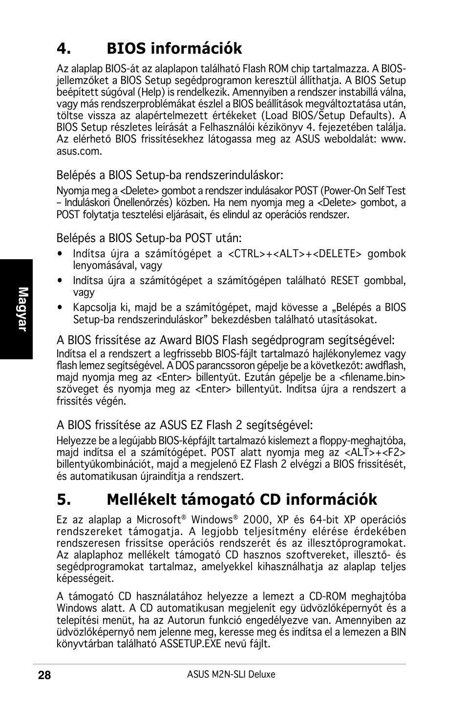 Bios információk, Mellékelt támogató cd információk, Magyar | Asus M2N-SLI Deluxe User Manual | Page 32 / 41