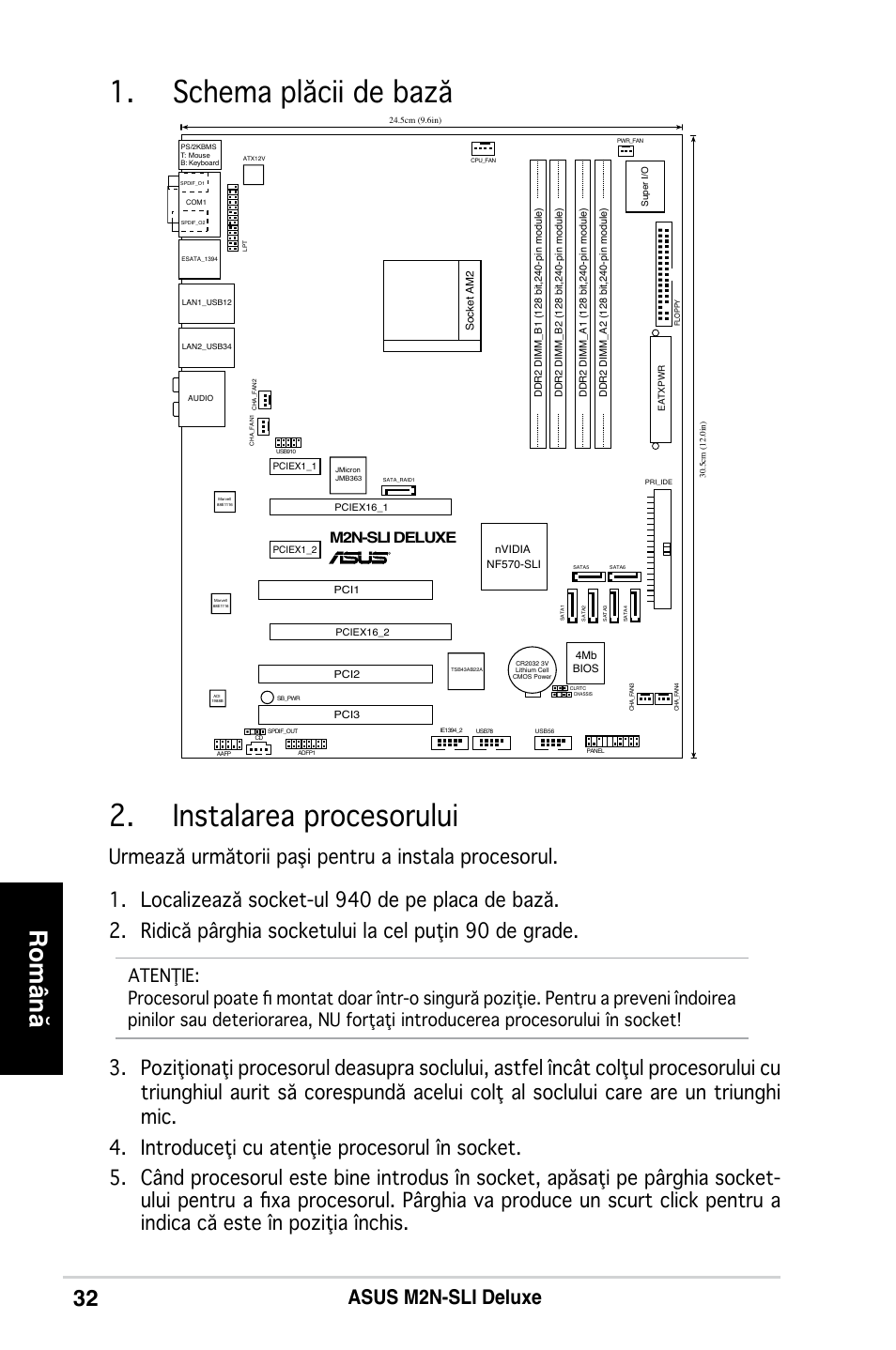 Schema plăcii de bază 2. instalarea procesorului, Română, M2n-sli deluxe | Asus M2N-SLI Deluxe User Manual | Page 36 / 41