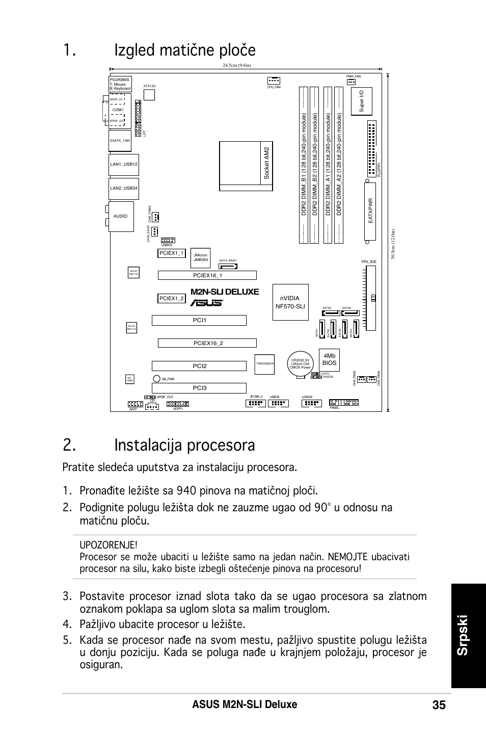 Izgled matične ploče 2. instalacija procesora, Srpski, Asus m2n-sli deluxe | M2n-sli deluxe | Asus M2N-SLI Deluxe User Manual | Page 39 / 41