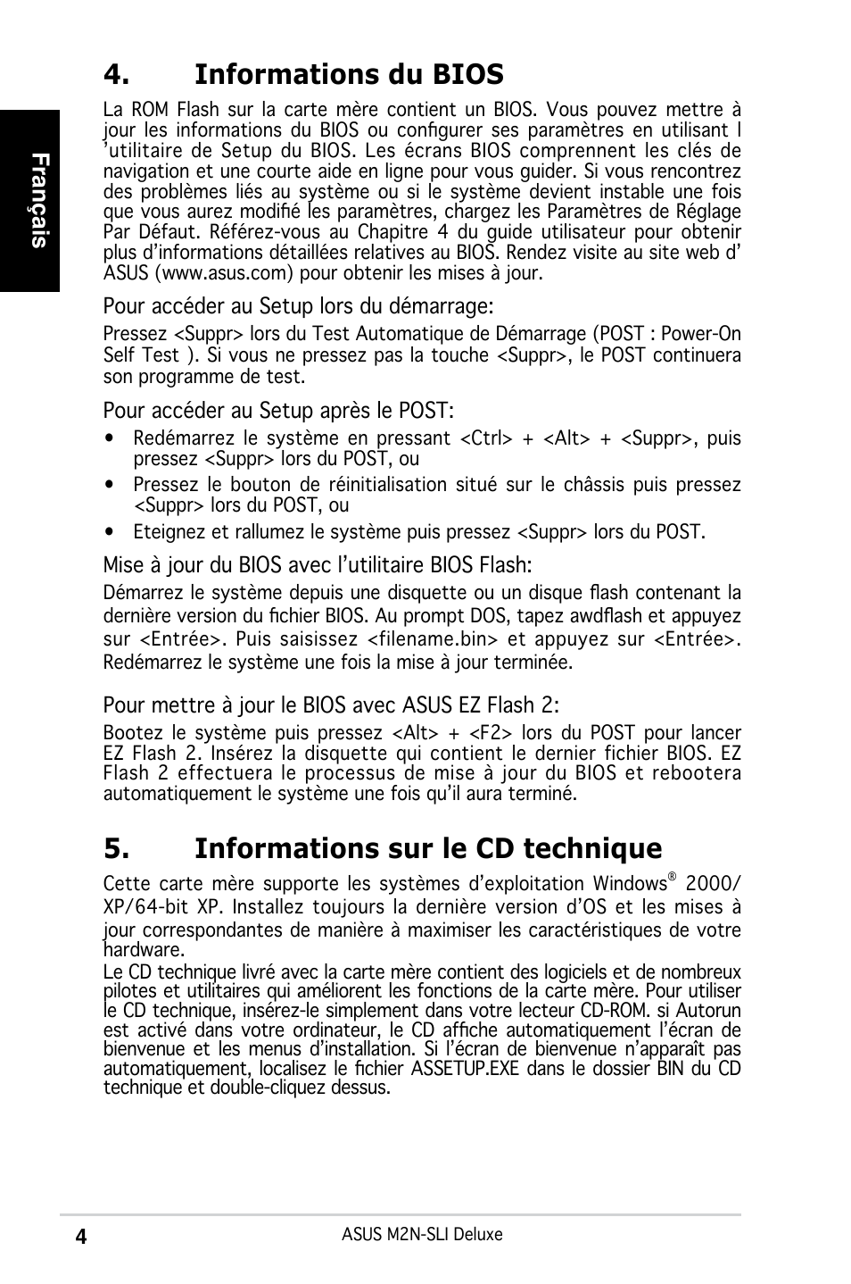 Informations du bios, Informations sur le cd technique, Français | Asus M2N-SLI Deluxe User Manual | Page 8 / 41