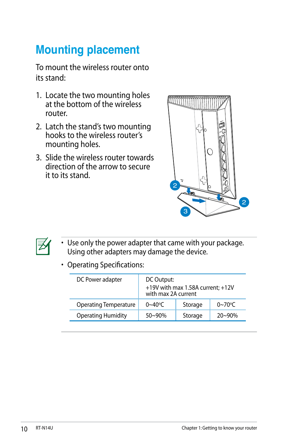 Mounting placement | Asus RT-N14U User Manual | Page 10 / 74