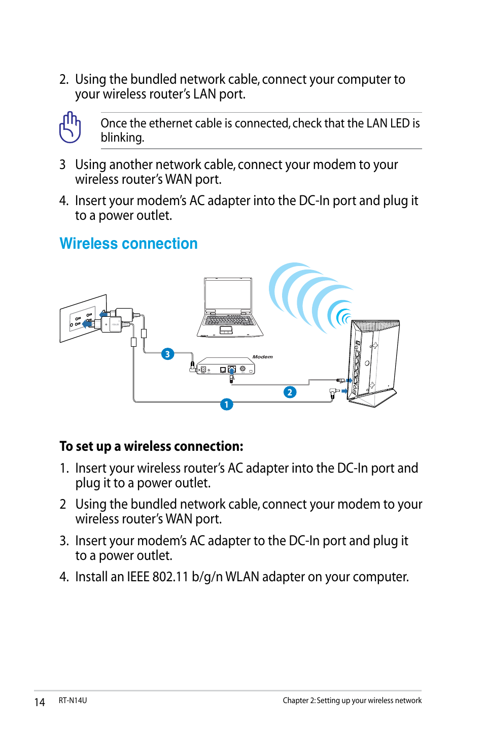 Wireless connection | Asus RT-N14U User Manual | Page 14 / 74