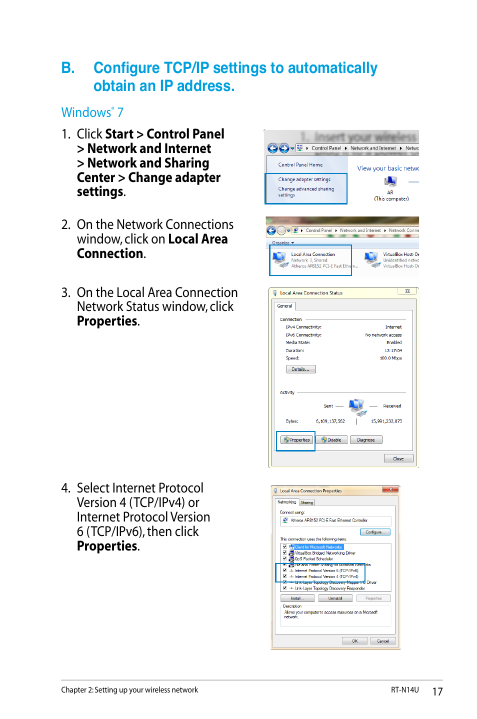 B. configure tcp/ip settings | Asus RT-N14U User Manual | Page 17 / 74