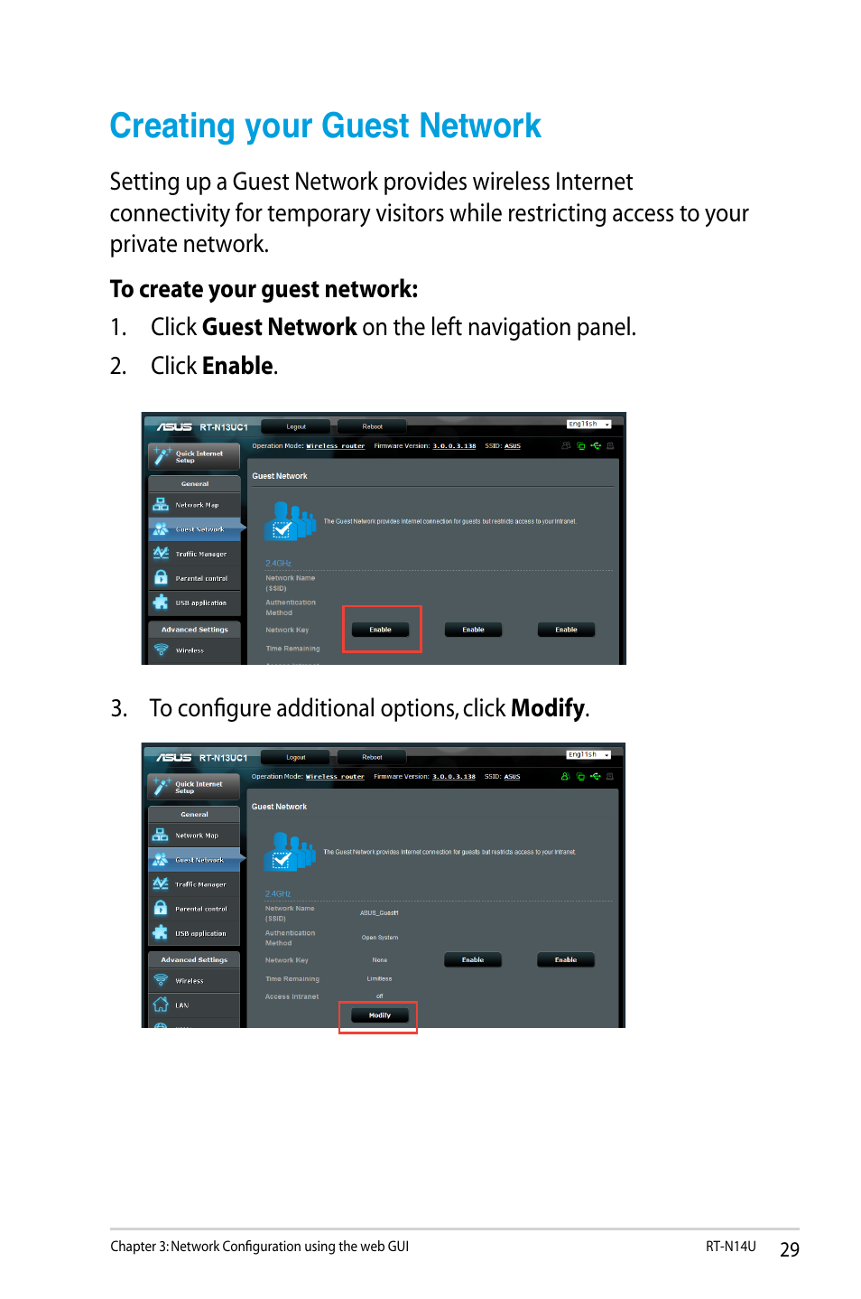 Creating your guest network | Asus RT-N14U User Manual | Page 29 / 74