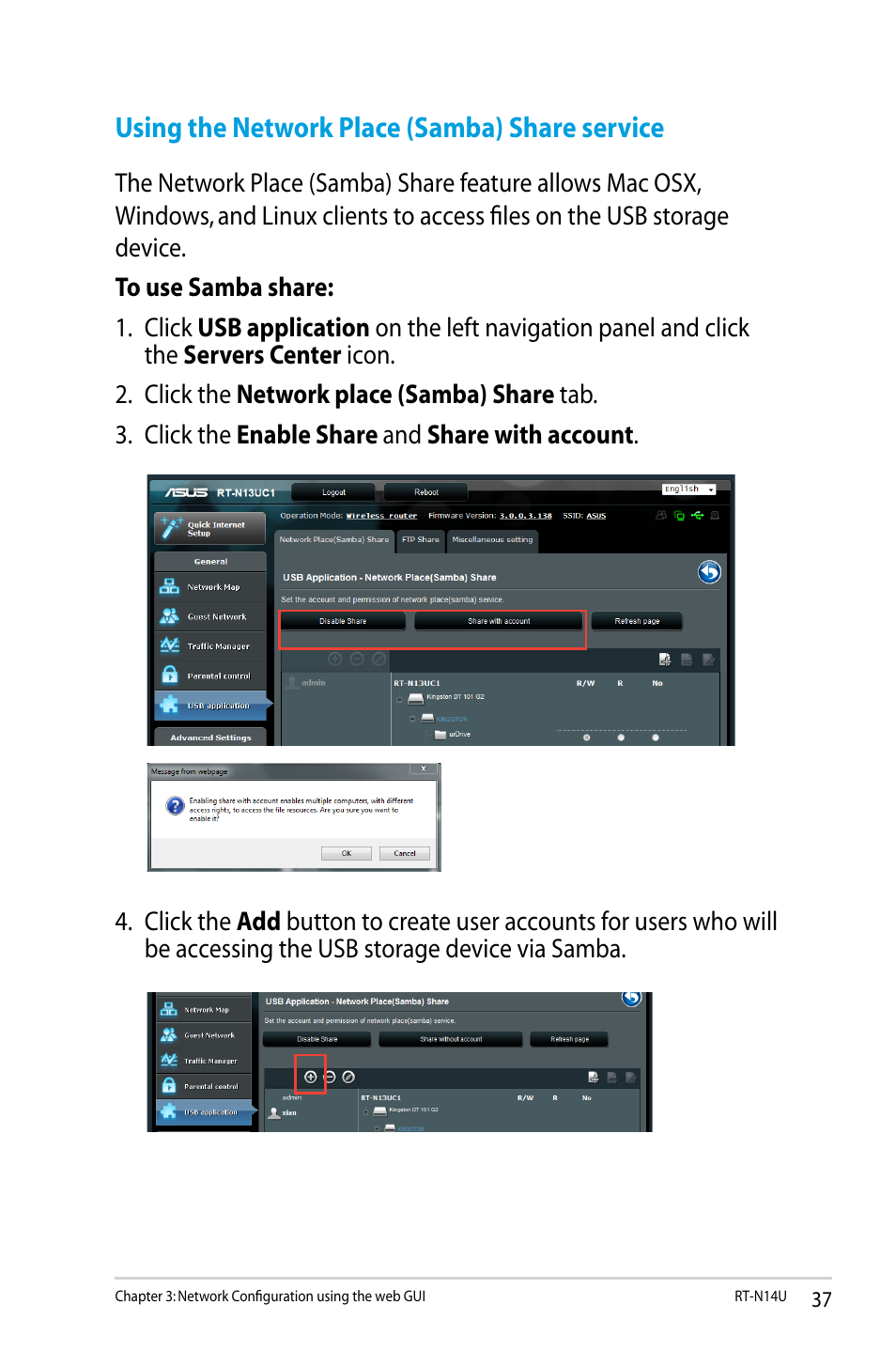 Using the network place (samba) share service | Asus RT-N14U User Manual | Page 37 / 74