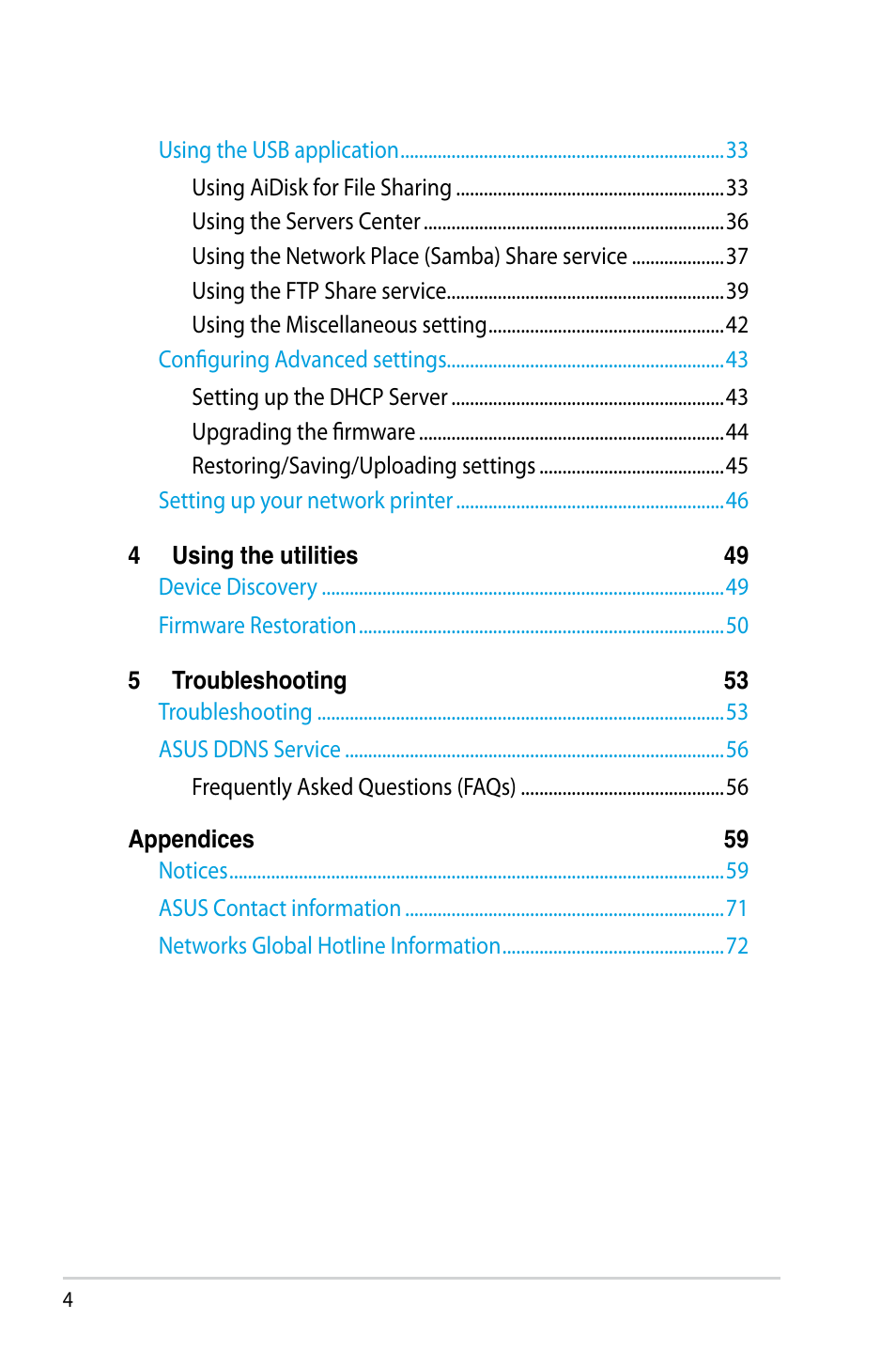 Asus RT-N14U User Manual | Page 4 / 74