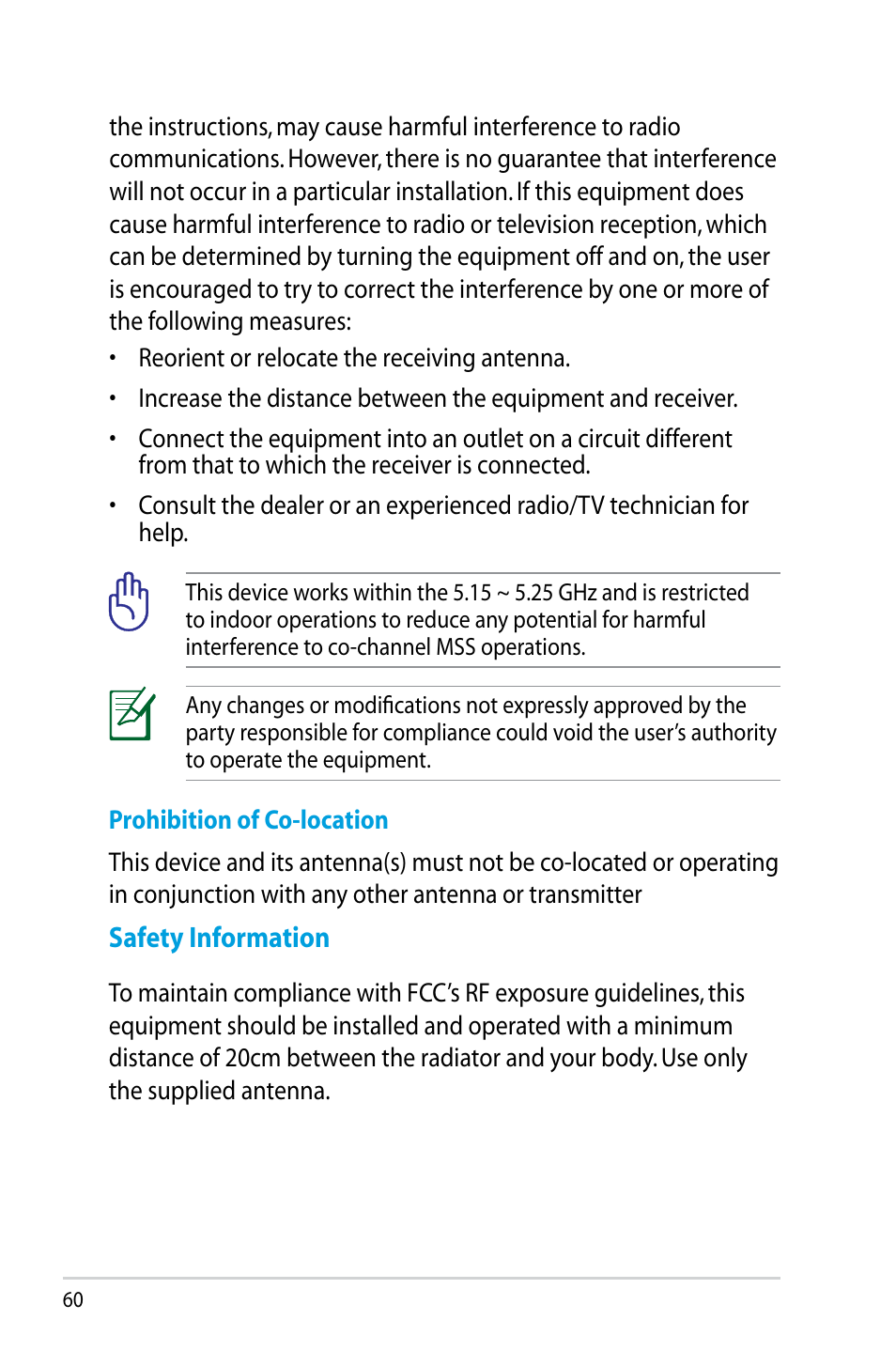 Safety information | Asus RT-N14U User Manual | Page 60 / 74