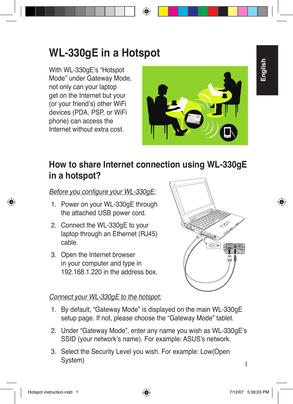 Wl-330ge in a hotspot | Asus WL-330gE User Manual | Page 2 / 101