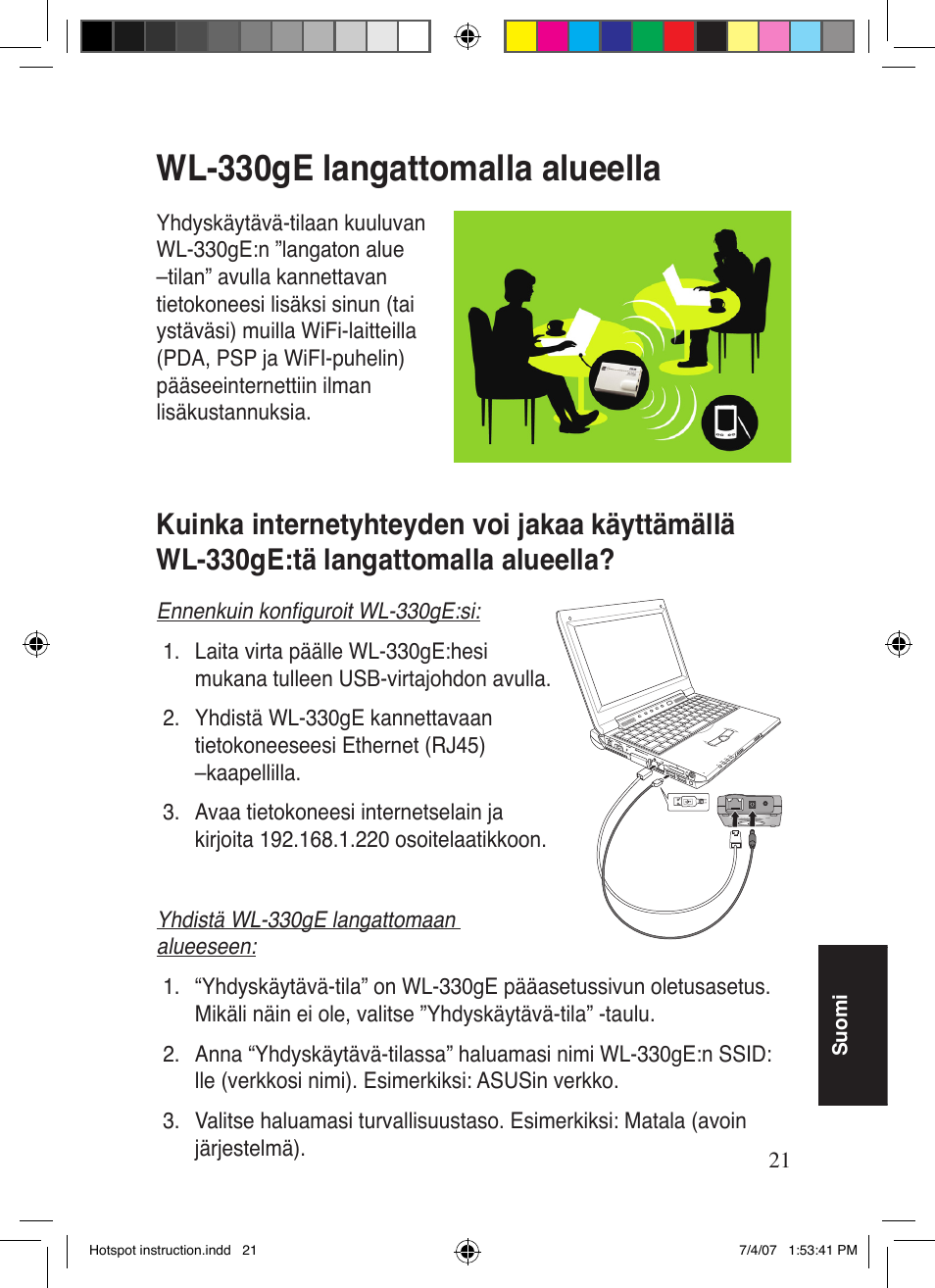 Wl-330ge langattomalla alueella | Asus WL-330gE User Manual | Page 22 / 101