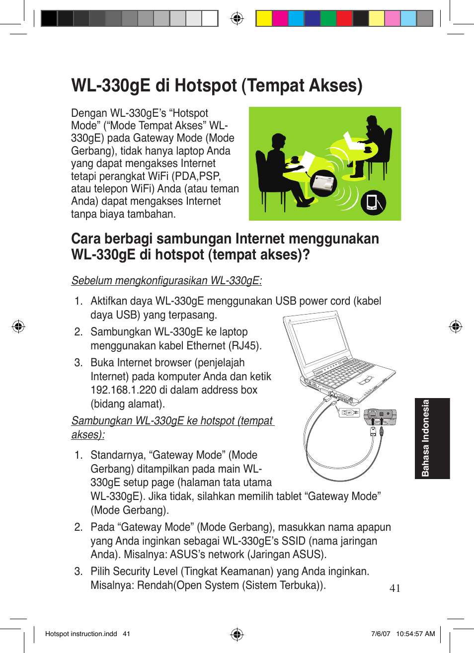 Wl-330ge di hotspot (tempat akses) | Asus WL-330gE User Manual | Page 42 / 101