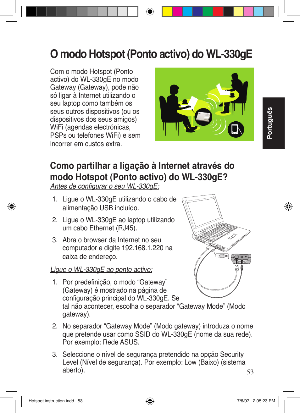 O modo hotspot (ponto activo) do wl-330ge | Asus WL-330gE User Manual | Page 54 / 101