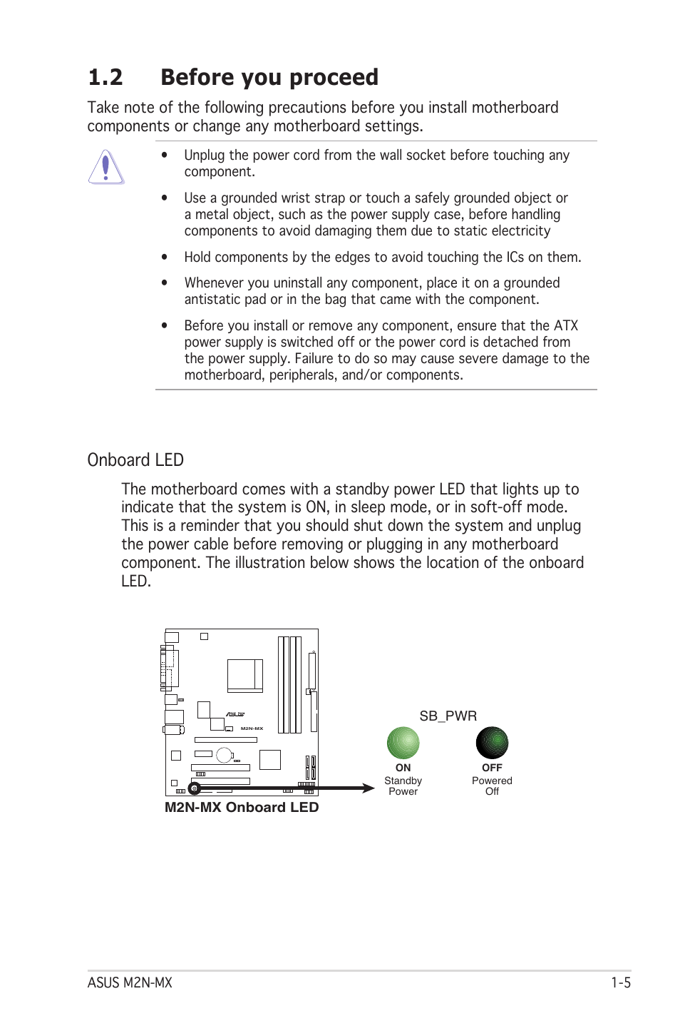 2 before you proceed, Onboard led | Asus M2N-MX User Manual | Page 15 / 72