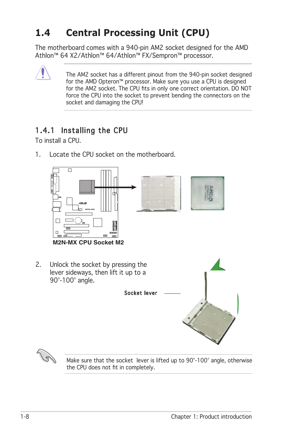 4 central processing unit (cpu), 1 installing the cpu | Asus M2N-MX User Manual | Page 18 / 72