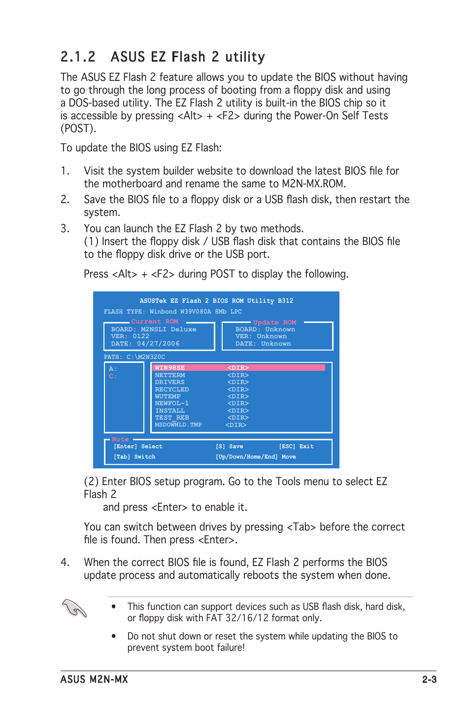 2 asus ez flash 2 utility | Asus M2N-MX User Manual | Page 41 / 72