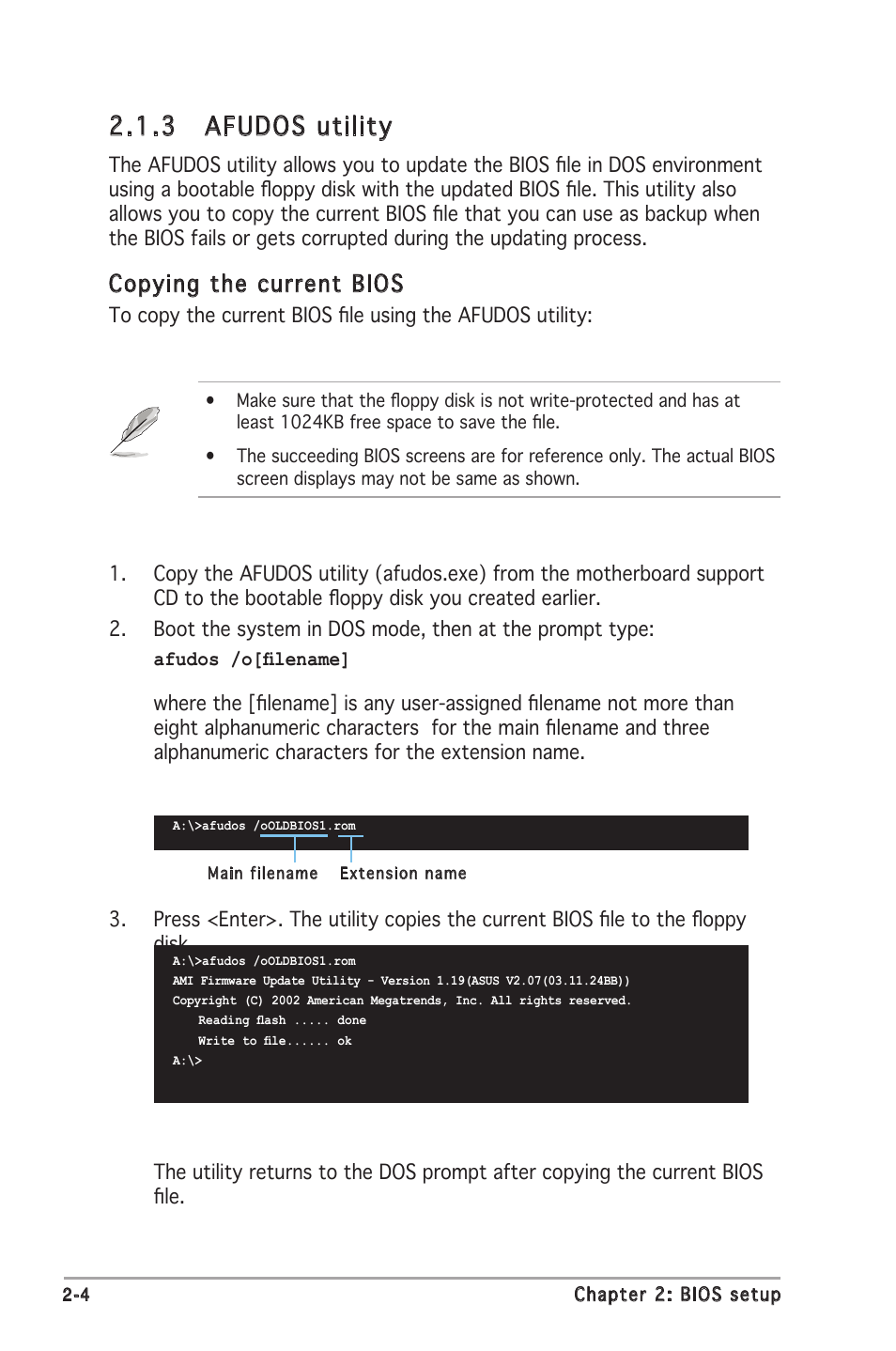 3 afudos utility, Copying the current bios | Asus M2N-MX User Manual | Page 42 / 72