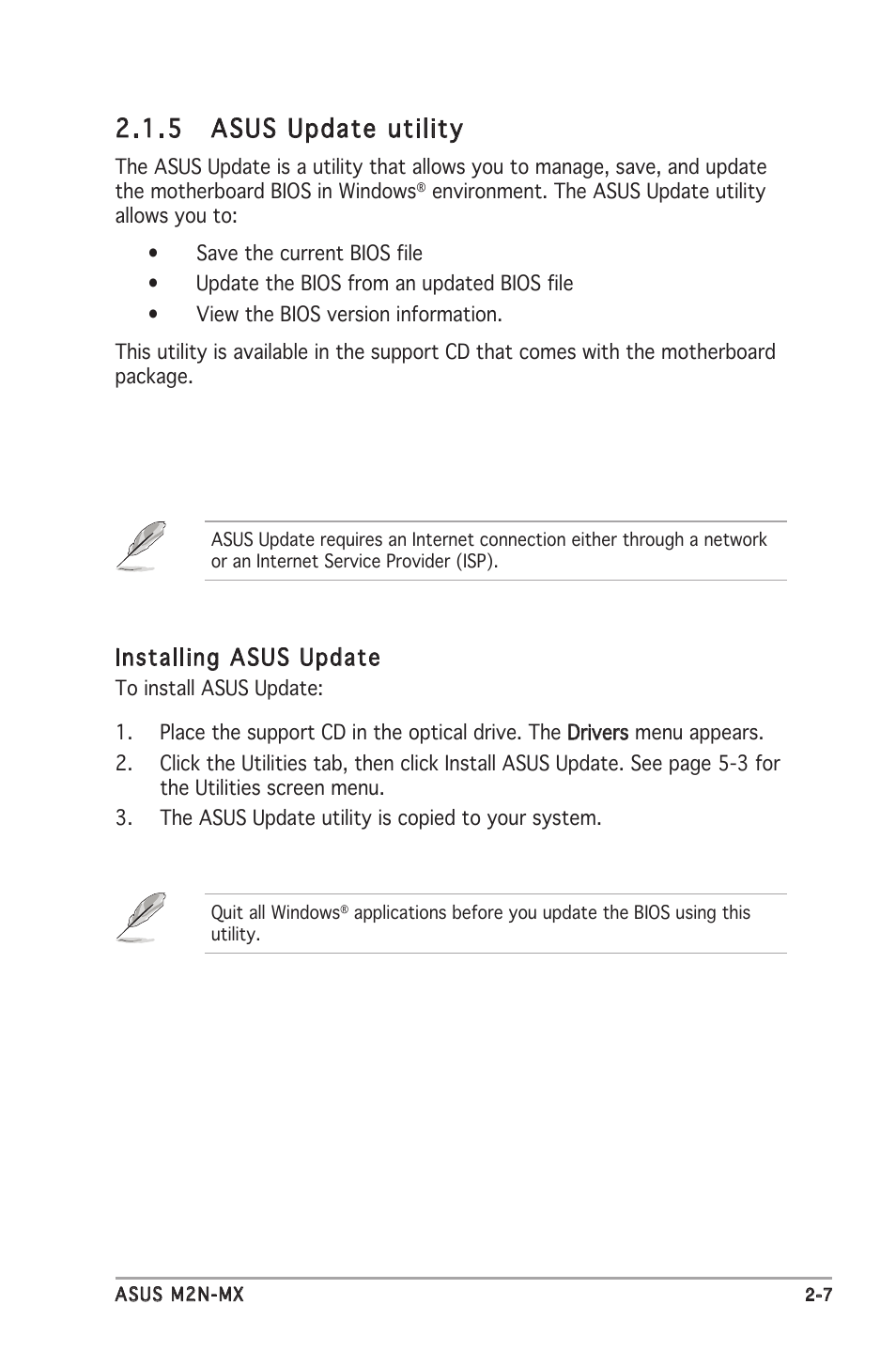 5 asus update utility, Installing asus update | Asus M2N-MX User Manual | Page 45 / 72