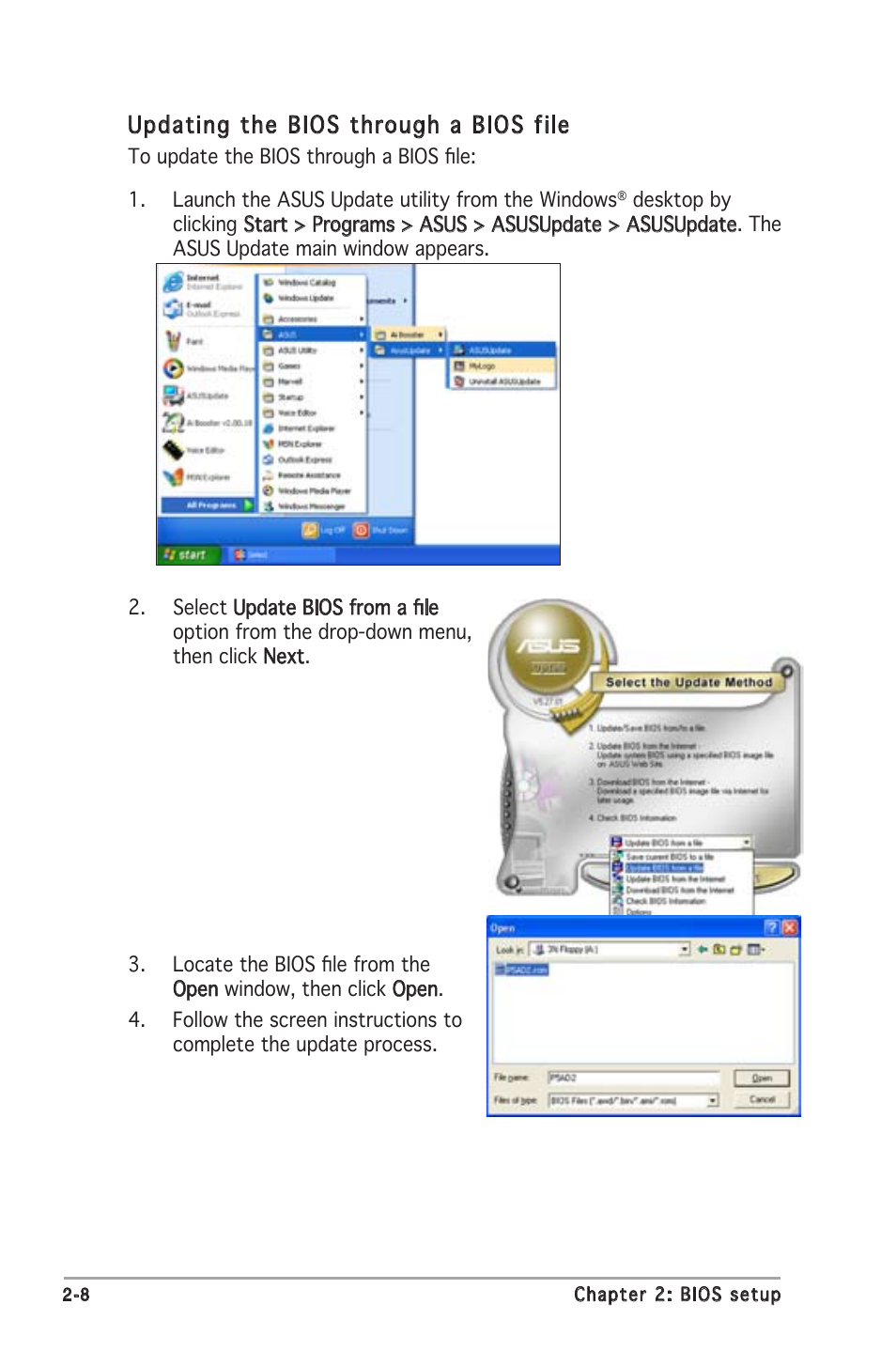 Updating the bios through a bios file | Asus M2N-MX User Manual | Page 46 / 72