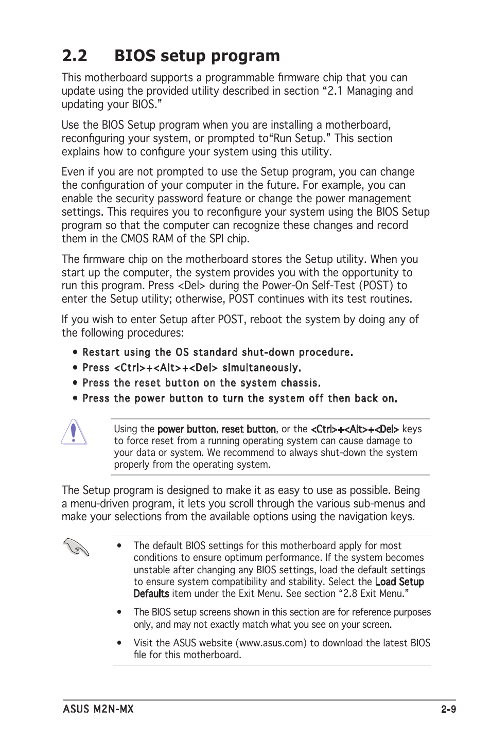 2 bios setup program | Asus M2N-MX User Manual | Page 47 / 72