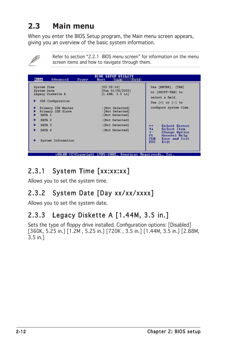 3 main menu, 1 system time [xx:xx:xx | Asus M2N-MX User Manual | Page 50 / 72